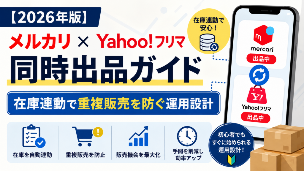 メルカリとYahoo!フリマへ同時出品し、在庫連動で重複販売を防ぐ運用を解説する2026年版ガイド