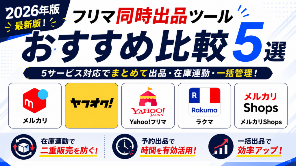 メルカリ・ヤフオク・Yahoo!フリマ・ラクマ・メルカリShops対応のおすすめ同時出品ツール5選を比較